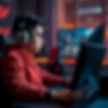 Player feeling frustrated after a gaming incident A gamer sitting at their desk, looking upset after being unexpectedly attacked during gameplay, showing a computer screen with a chaotic game scene