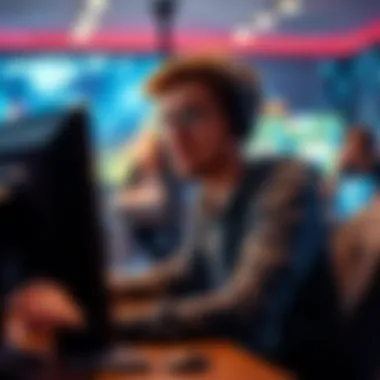 A gamer sitting in front of a computer, looking frustrated as they encounter challenges in a video game.