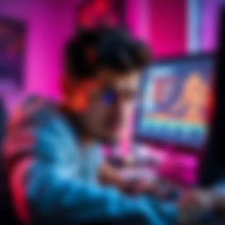 Frustrated Gamer A gamer looking frustrated while staring at a computer screen with endless loading queues on display.