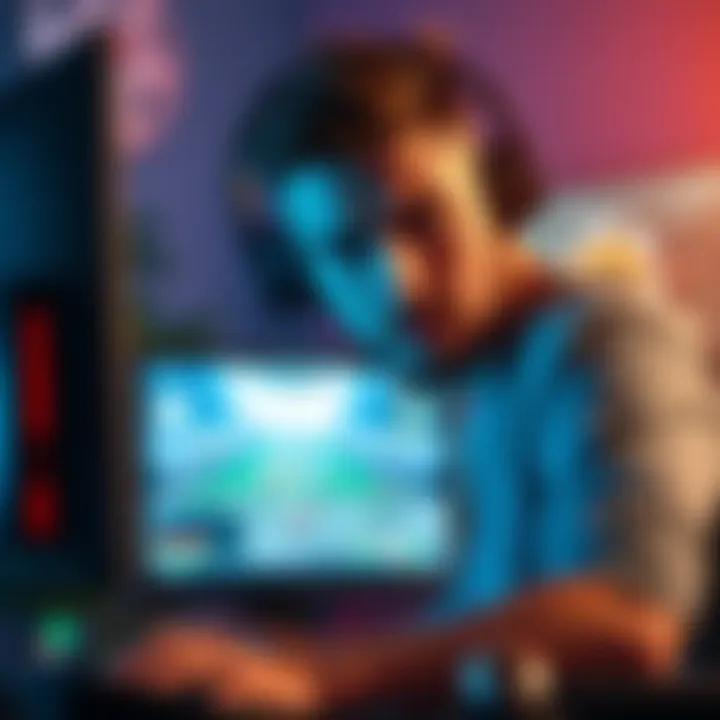 A gamer sitting in front of a computer with a headset, looking frustrated while playing a video game, with a screen showing The Finals gameplay.