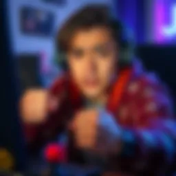 A solo player showing frustration while playing a competitive game on their computer, with a tense expression and clenched fists.