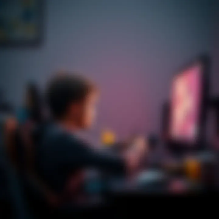 A gamer looks frustrated at their computer screen after a long gaming session, with empty snack wrappers and drinks around them.