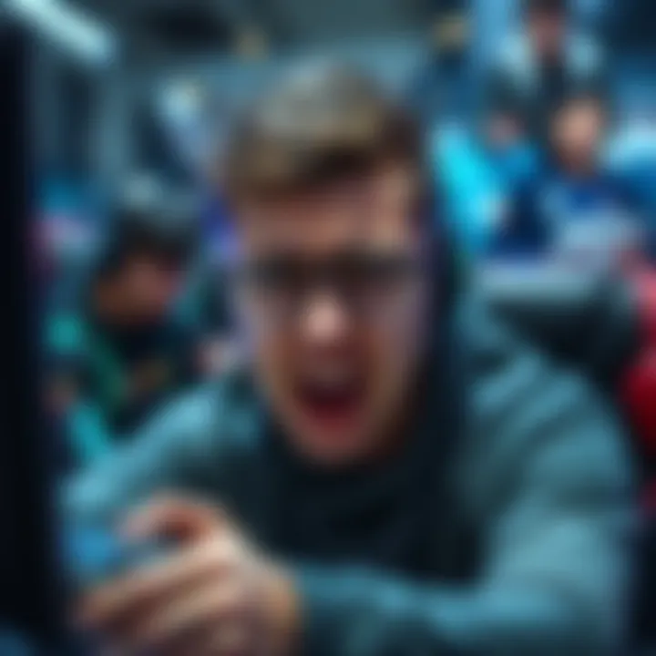 A gamer showing frustration while playing, with chaotic movement on screen