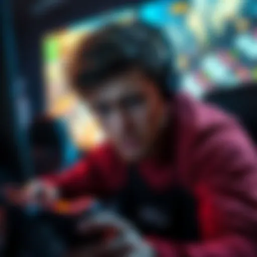 A gamer showing frustration while playing a video game, with obstacles on the screen causing stress