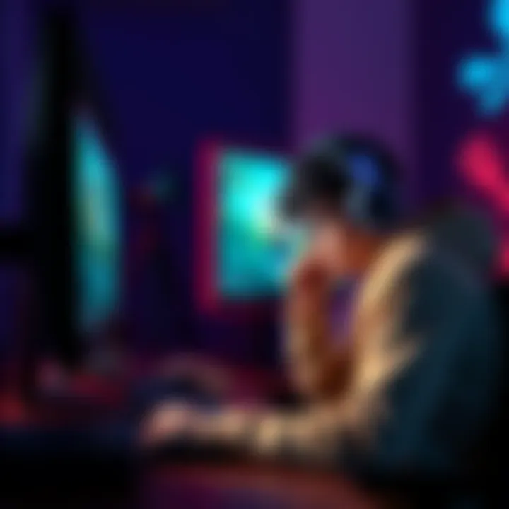 A gamer looking disappointed while playing a video game on a computer, showing signs of frustration due to a losing streak