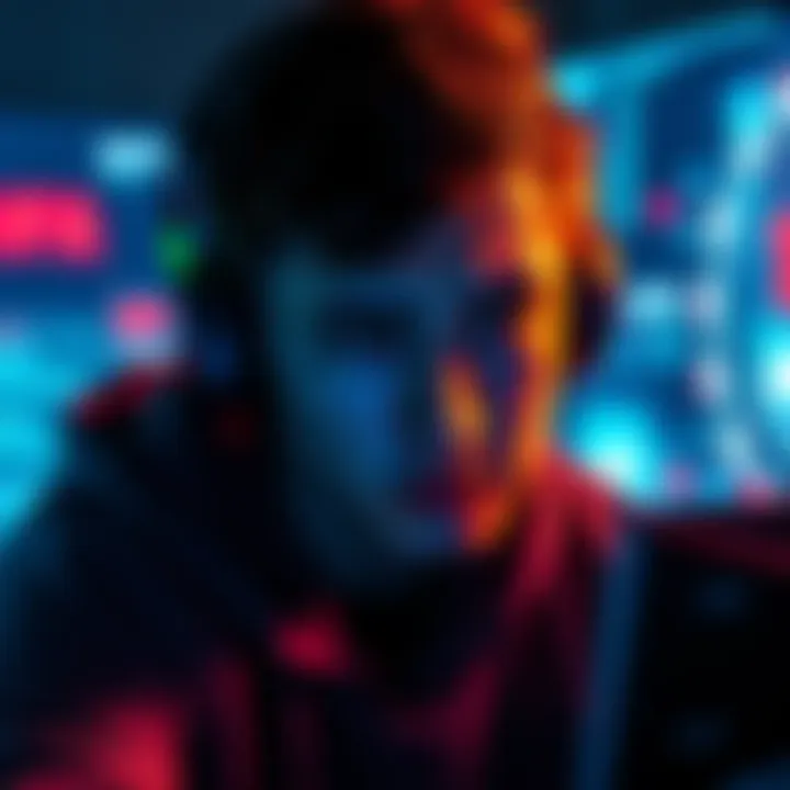 A gamer looks upset while playing a video game, surrounded by glitchy graphics indicating cheating interference.