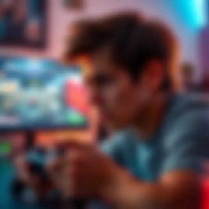 A person looking frustrated while playing a video game on a console. The screen displays low-quality graphics and lagging performance.
