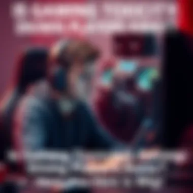 A gamer sits at their computer with a stressed expression, wearing a headset and surrounded by gaming equipment, showing signs of frustration.