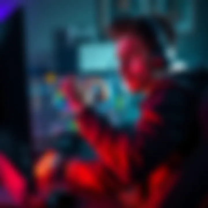 Frustrated gamer adjusting character build A gamer looks frustrated while adjusting their character's build on a computer screen, surrounded by gaming gear, reflecting the annoyance with frequent updates.