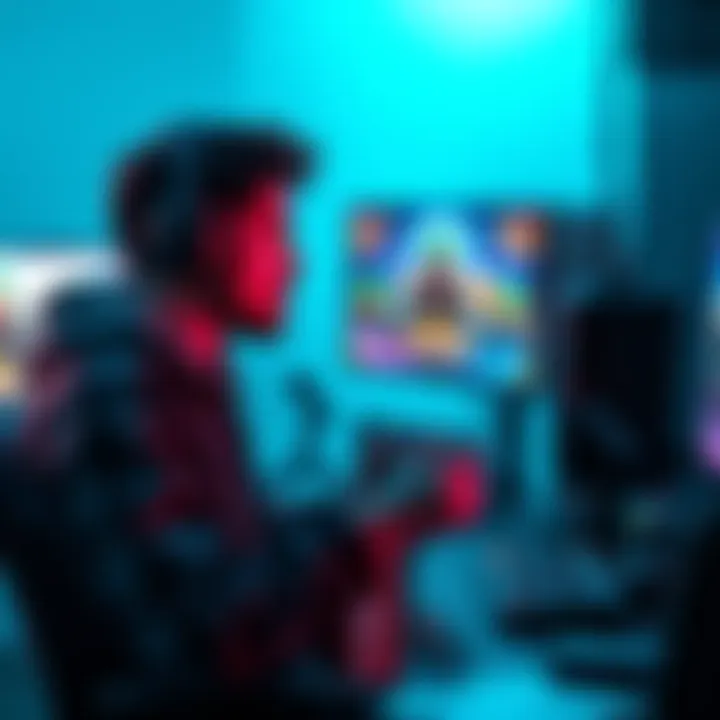 Frustrated Gamer After Work A person sitting at a gaming setup looking frustrated, with a gaming controller in hand and a computer screen showing a game, reflecting on team challenges.