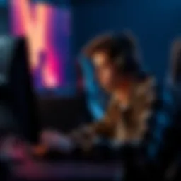 A low gold-ranked player looking stressed while playing a video game, showing signs of frustration with teammates' gameplay