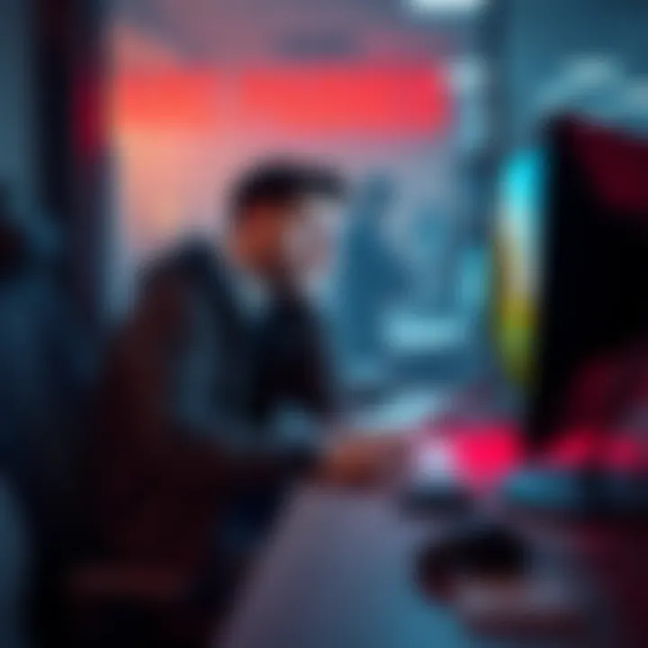 Frustrated gamer at work A gamer sitting at a work desk, looking at a computer screen showing friends playing Arc Raiders, expressing frustration over missing the update.