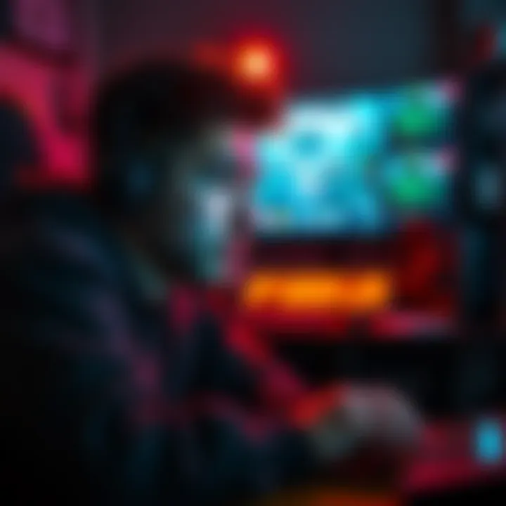 A gamer looking disappointed at their screen, frustrated by an unexpected auto-start mission interrupting their gameplay, surrounded by gaming equipment