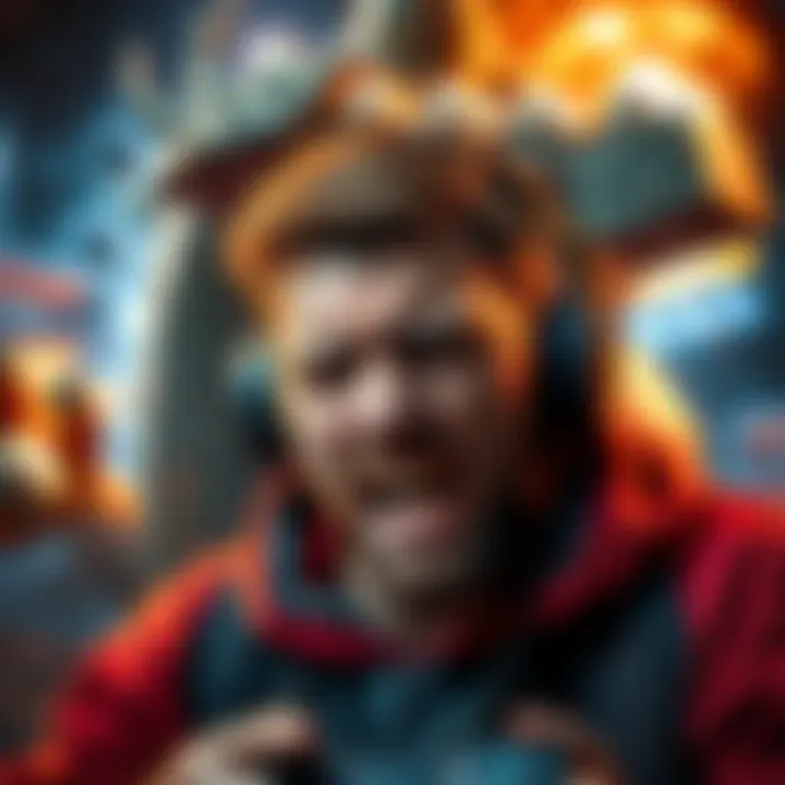 A gamer showing frustration while battling a difficult boss in a video game, with intense gameplay graphics in the background