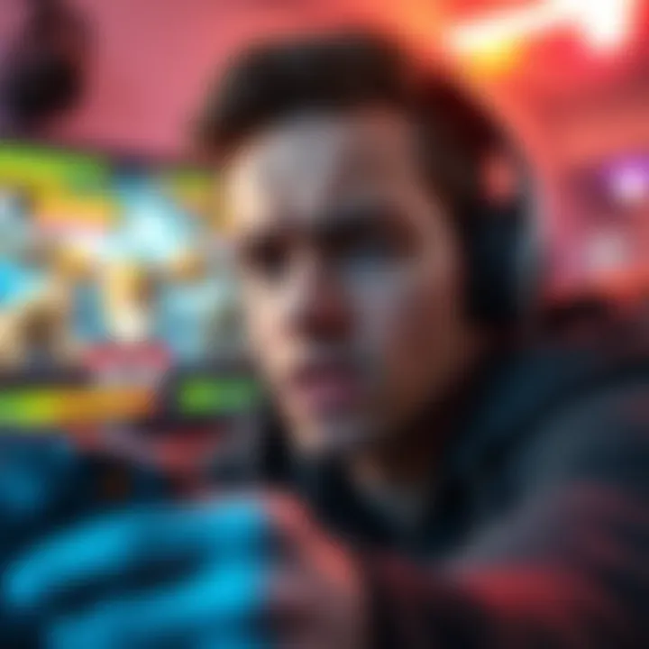 A gamer looks overwhelmed while playing a video game, with on-screen visuals showing tough enemies and stamina bars. The player appears puzzled and stressed.