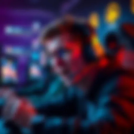 A gamer showing frustration during a multiplayer game, surrounded by game stats and chat messages, representing the struggle in Gold and Platinum ranks.