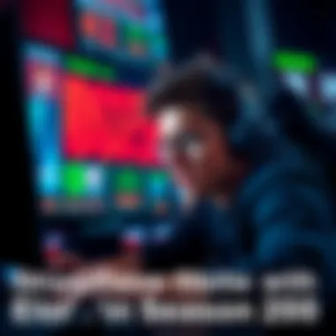 A competitive gamer showing frustration while playing, surrounded by game stats and rankings on screen