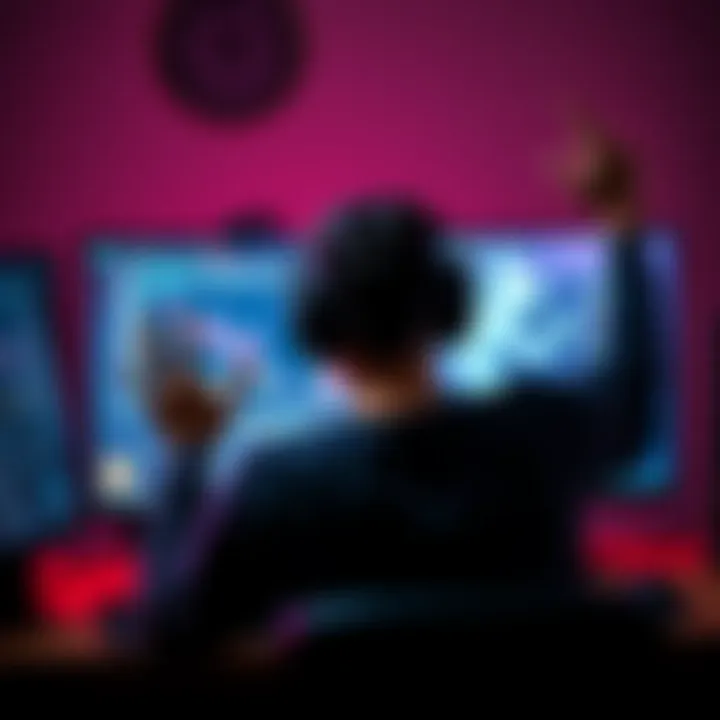 Frustrated gamer at a computer A gamer showing frustration at their computer screen due to server issues, with a headset on and hands raised in disbelief.