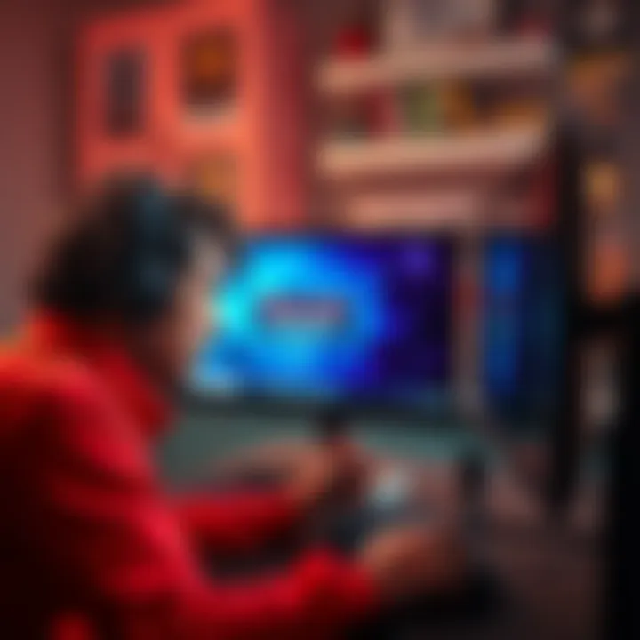 Gamer showing frustration while playing a game on a computer with an error message on the screen