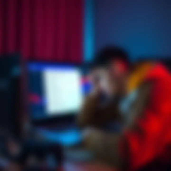 A gamer looks stressed while trying to recover their PSN account on a laptop, showing security questions on the screen.