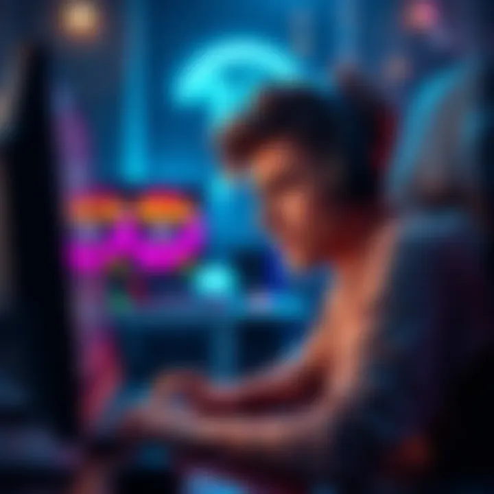 A competitive gamer looks upset while playing on a computer, showing emotions of frustration and disappointment after dropping ranks.
