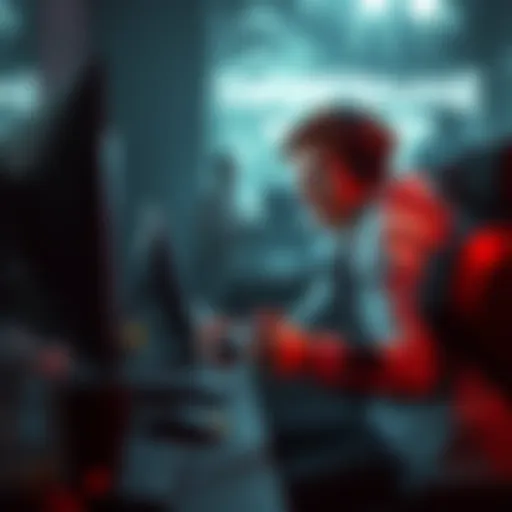 A gamer shows frustration while playing Warframe's Wild Hunt campaign on a computer, with a focused expression and a game controller in hand.