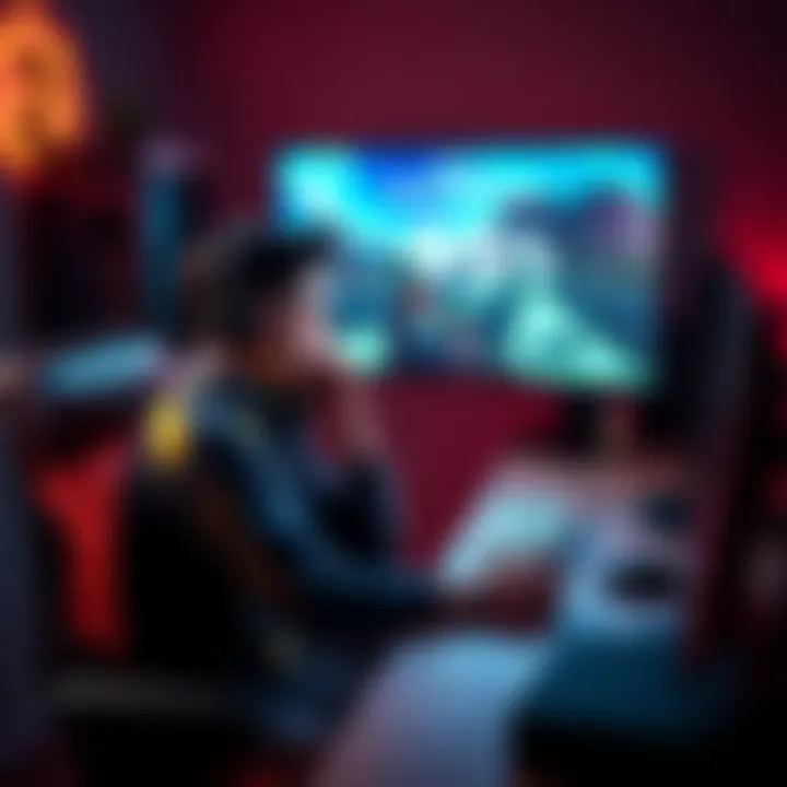 A gamer sitting at a desk, looking frustrated while playing a video game, with a screen showing progress at 95% completion.