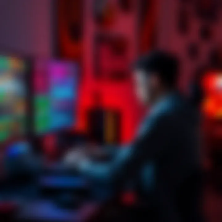 A gamer sits at a desk looking frustrated, with game graphics on the screen showing errors, indicating crashes or poor performance, surrounded by gaming gear.