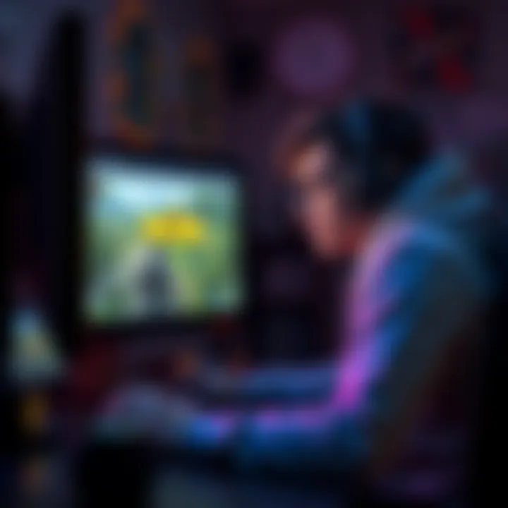 A gamer looking frustrated at their computer screen, displaying a game mission that keeps repeating