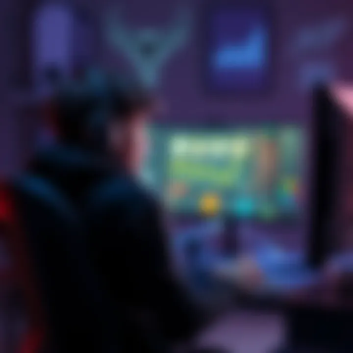 Gamer looking frustrated at computer screen A gamer with headphones sitting at a desk, looking frustrated while staring at their computer screen, showing performance stats and game graphics. The atmosphere reflects disappointment in competitive...