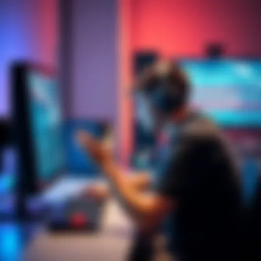 Gamer looks stressed while troubleshooting game errors on their computer, with error messages displayed on screen