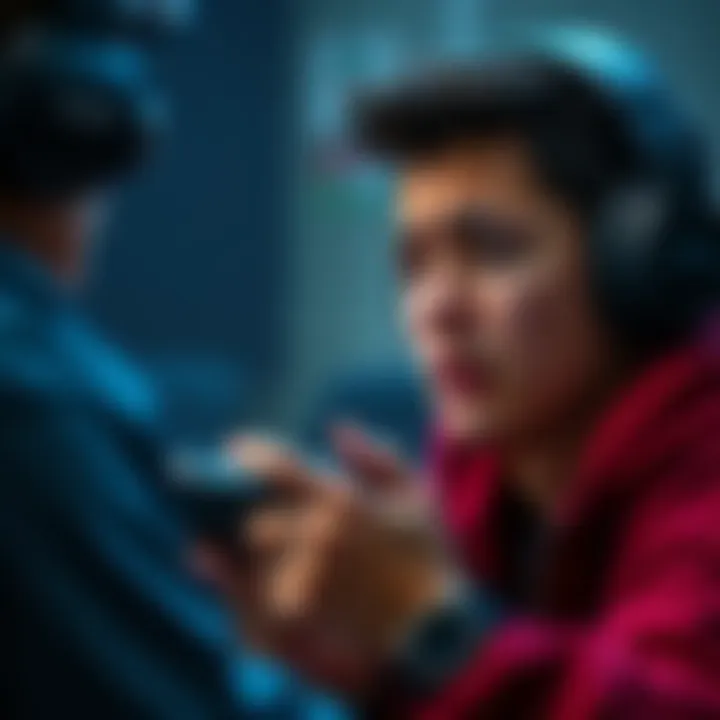 Frustrated gamer confronting an opponent A gamer looking upset while holding a controller, reflecting on a blocked communication after a gameplay dispute.