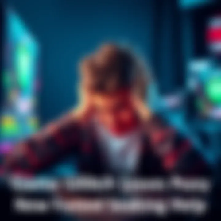 Gamer showing frustration while playing a video game on a console, with a glitch on screen.