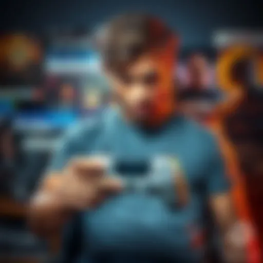 A gamer looking frustrated while holding a video game controller, surrounded by game cases of Driver 2 and Shadow of the Colossus, reflecting on unfinished games.