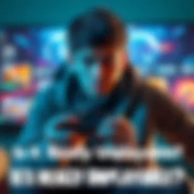 A gamer looking frustrated while holding a broken game controller, surrounded by glitching game graphics on the screen.
