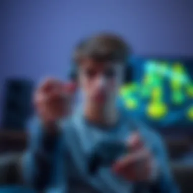 A gamer looking frustrated while holding a game controller, showing disappointment in the gameplay experience, with a blurry screen in the background.