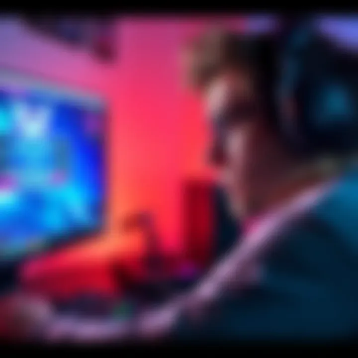 Frustrated Gamer with Crashing Screen A gamer looking frustrated at a computer screen displaying an error message related to game crashes, with gaming accessories scattered around.