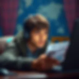 A gamer looking frustrated while reading about the delay of Squadron 42 on a laptop.