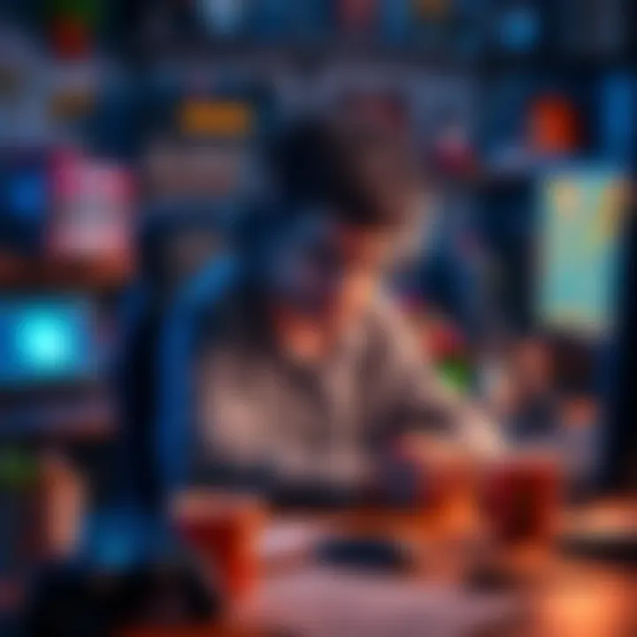 A gamer sits at their cluttered desk with a tired expression, surrounded by gaming equipment and snacks, reflecting on recent losses