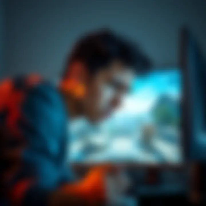 Frustrated gamer looking at Destiny screen A gamer shows frustration while staring at a computer screen displaying Destiny gameplay.