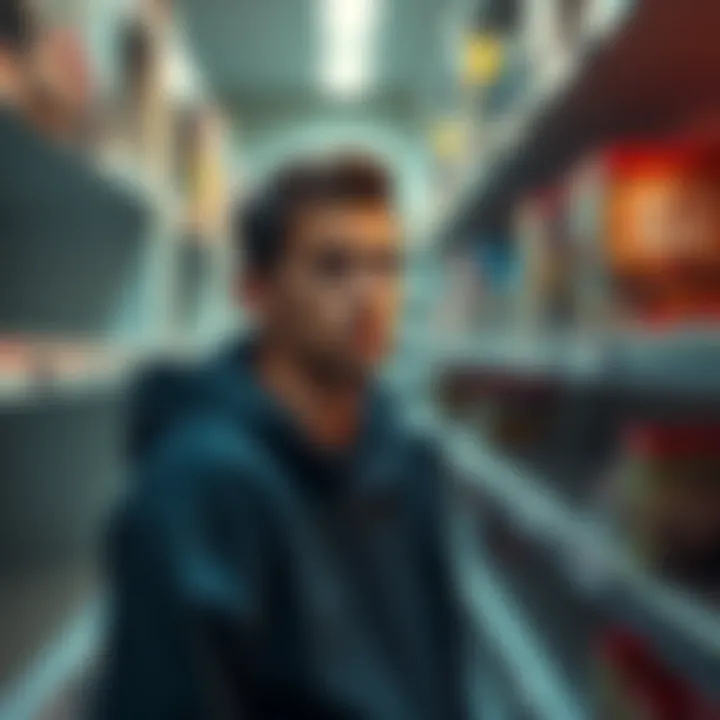 A gamer expressing frustration while staring at empty game shelves, symbolizing the wait for GTA pre-orders.