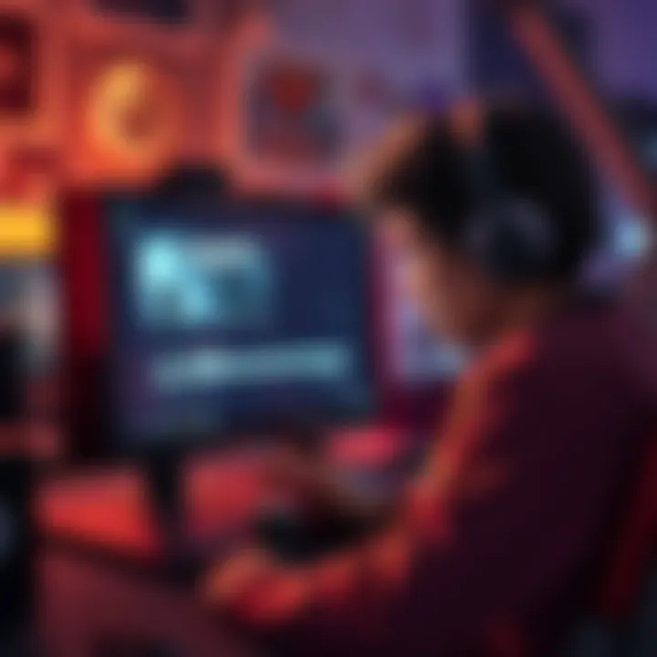 A gamer looking frustrated at their computer screen while using GOG Galaxy. The screen displays a game update progress bar, indicating a lengthy download.