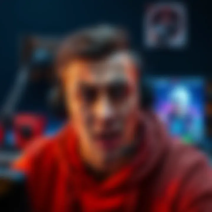 A gamer showing frustration while wearing a headset, with a gaming setup in the background. The screen displays a game with audio issues.