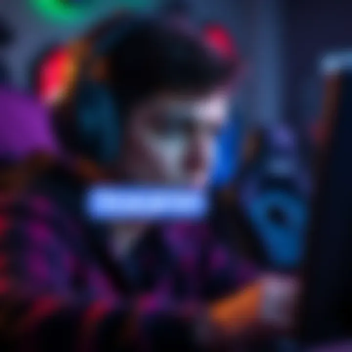 Gamer wearing a headset, looking annoyed while playing a video game, with chat box showing the phrase 'You got mic?'