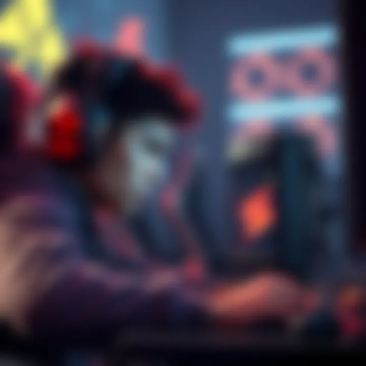 Gamer looking stressed at computer while experiencing high ping issues in a ranked match