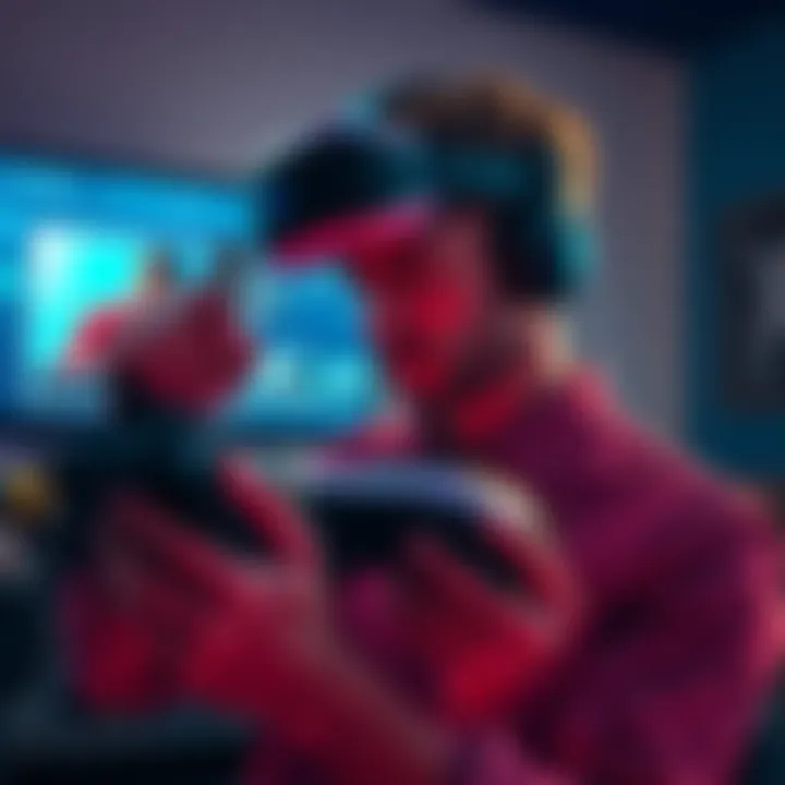 A gamer looking frustrated while holding a PSVR2 headset and looking at a screen showing the Hitman game purchase page.