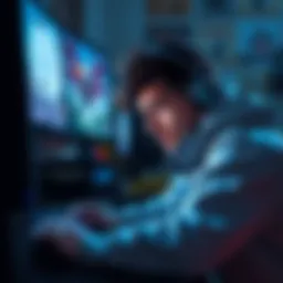 A gamer looking frustrated while playing Hollow Knight on a computer, with game visuals on screen showing challenging combat and a dark environment.