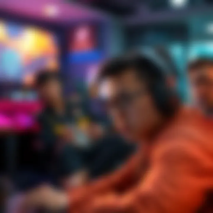 A gamer looks frustrated while playing an MMO game, displaying a loading screen indicating host migration issues. Team members appear concerned in the background.