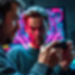 A frustrated gamer grips a controller, staring at a screen showing a humanoid chip in the game. The player's expression shows anger and desperation for power.