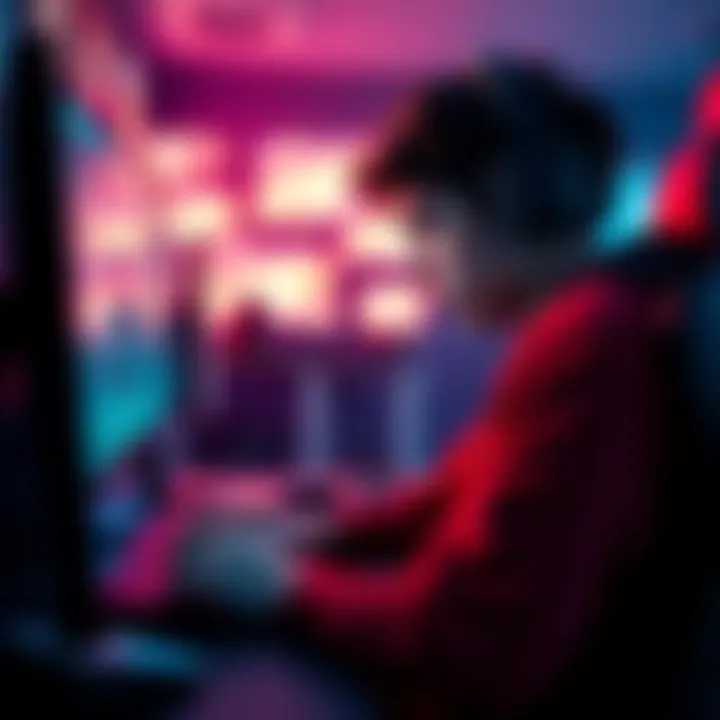 Frustrated gamer facing insults A gamer sitting at a computer with a frustrated expression while teammates argue in a chat, showcasing a toxic gaming environment.